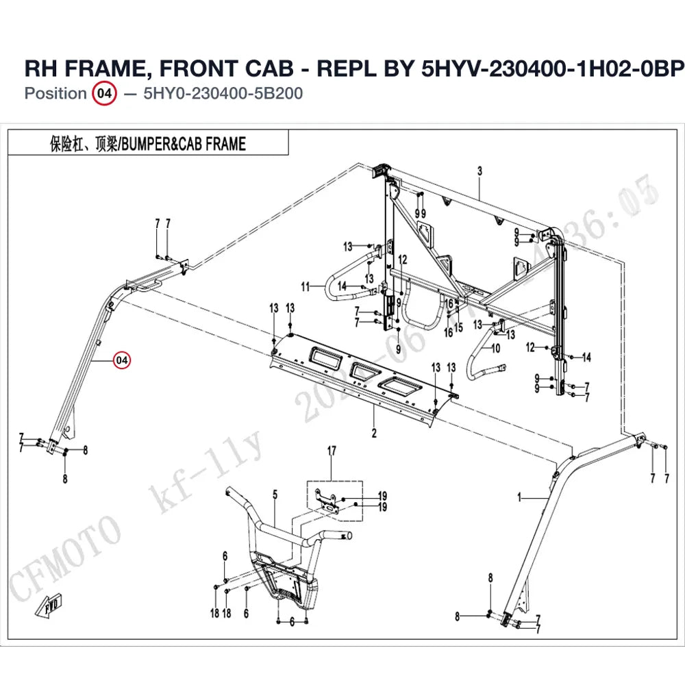 RH FRAME, FRONT CAB - REPL BY 5HYV-230400-1H02-0BP product image