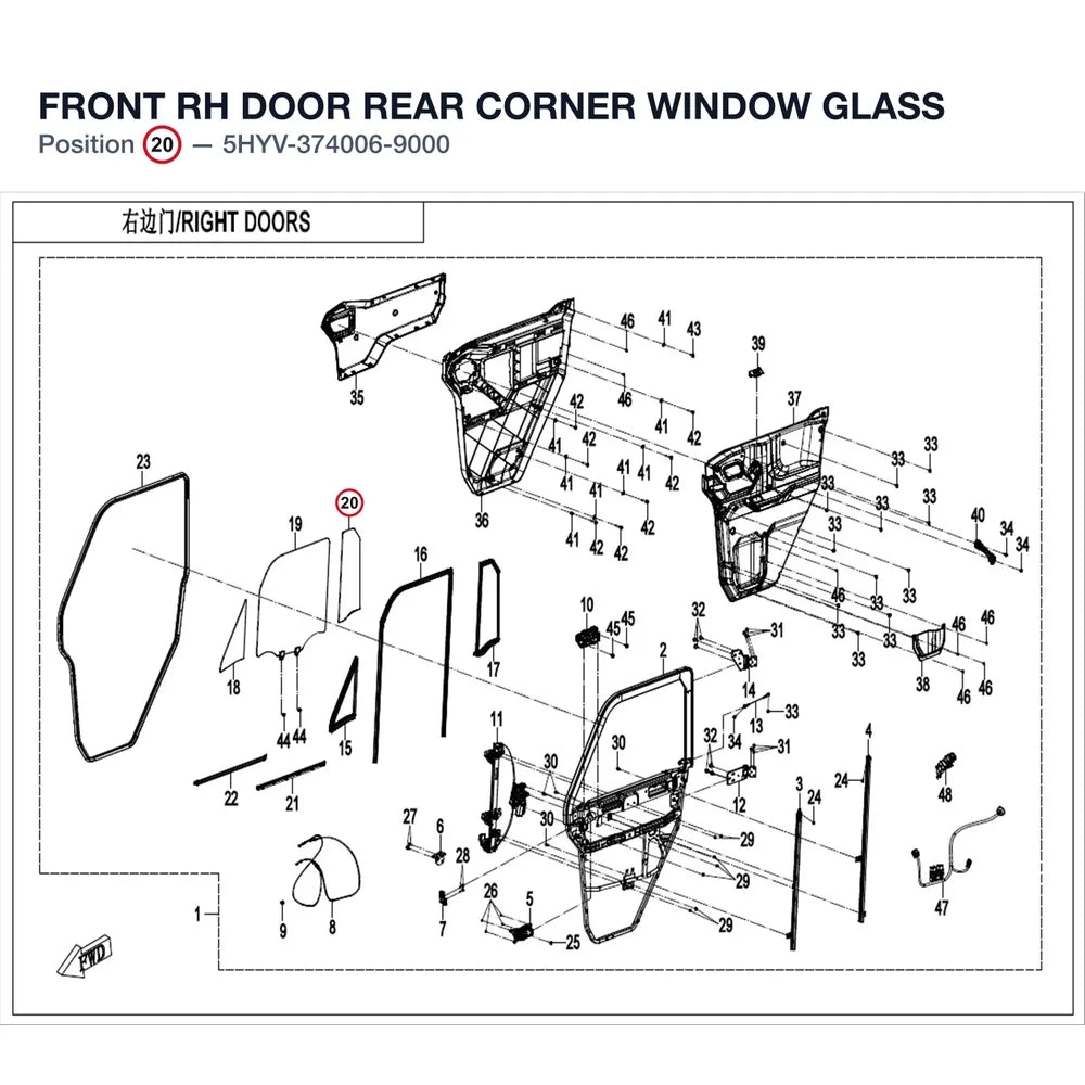FRONT RH DOOR REAR CORNER WINDOW GLASS product image