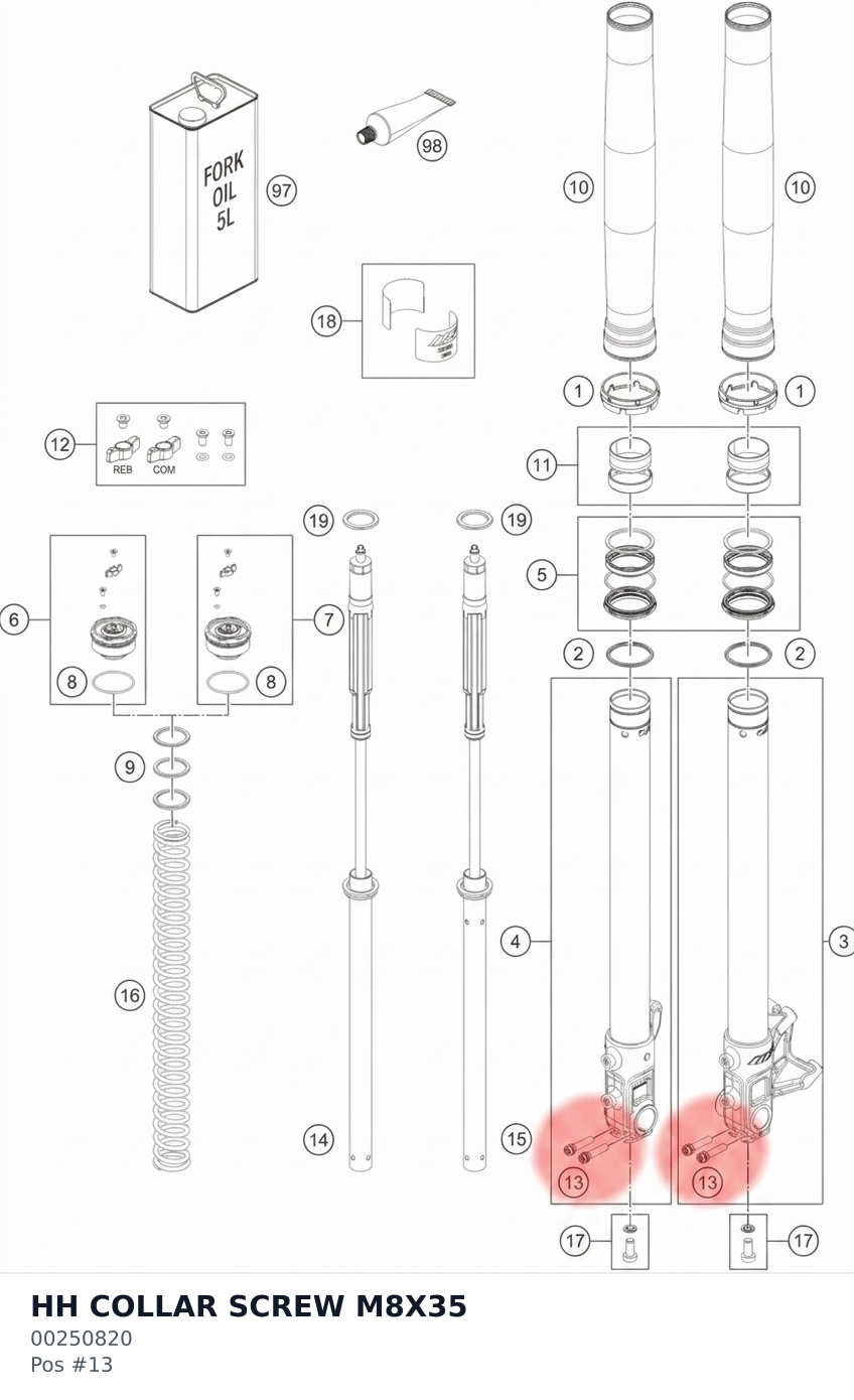 Diagram preview: HH COLLAR SCREW M8X35 (00250820)