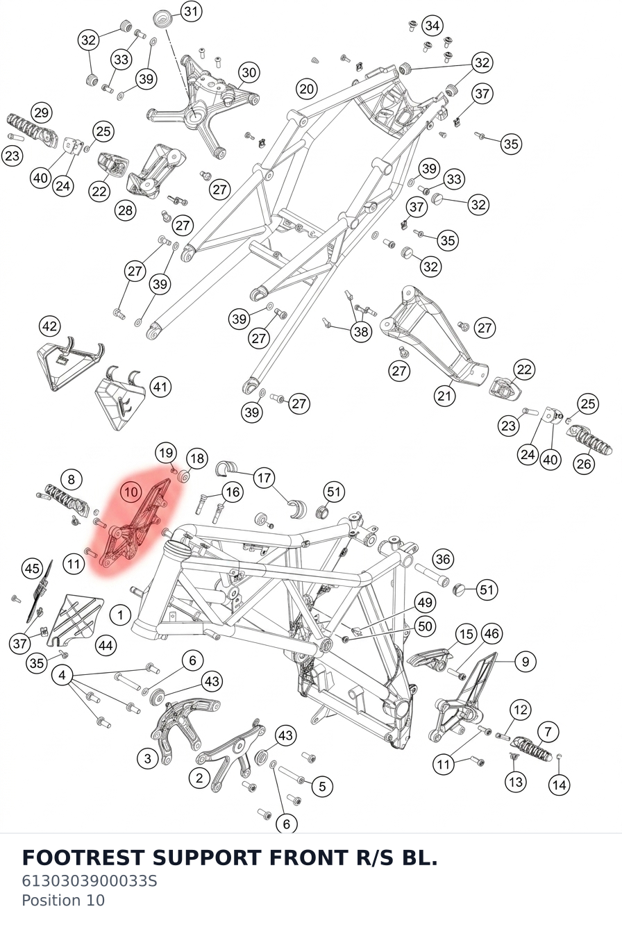 Diagram preview: FOOTREST SUPPORT FRONT R/S BL. (6130303900033S)