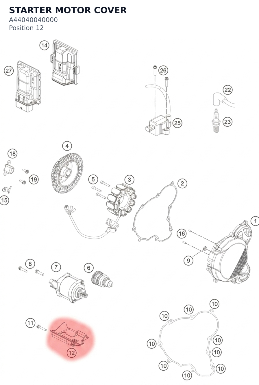 Diagram preview: STARTER MOTOR COVER (A44040040000)