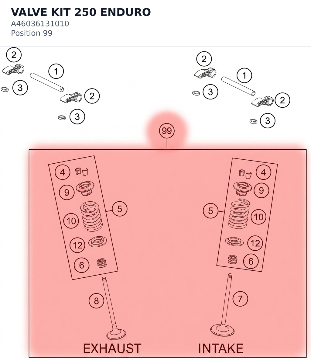 Diagram preview: VALVE KIT 250 ENDURO (A46036131010)