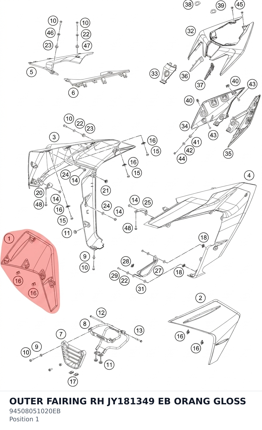 Diagram preview: OUTER FAIRING RH JY181349 EB ORANG GLOSS (94508051020EB)