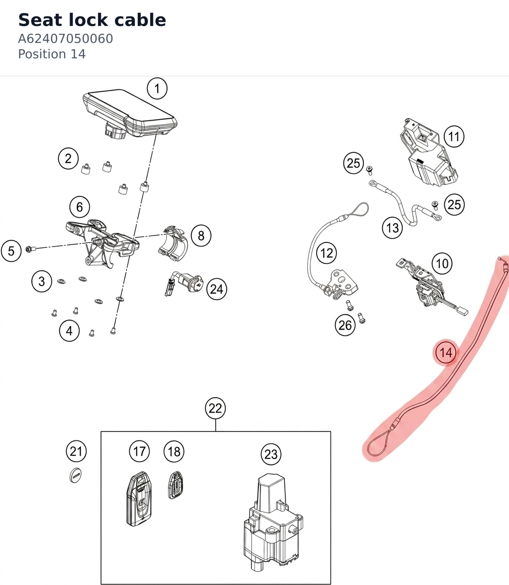 Diagram preview: Seat lock cable (A62407050060)