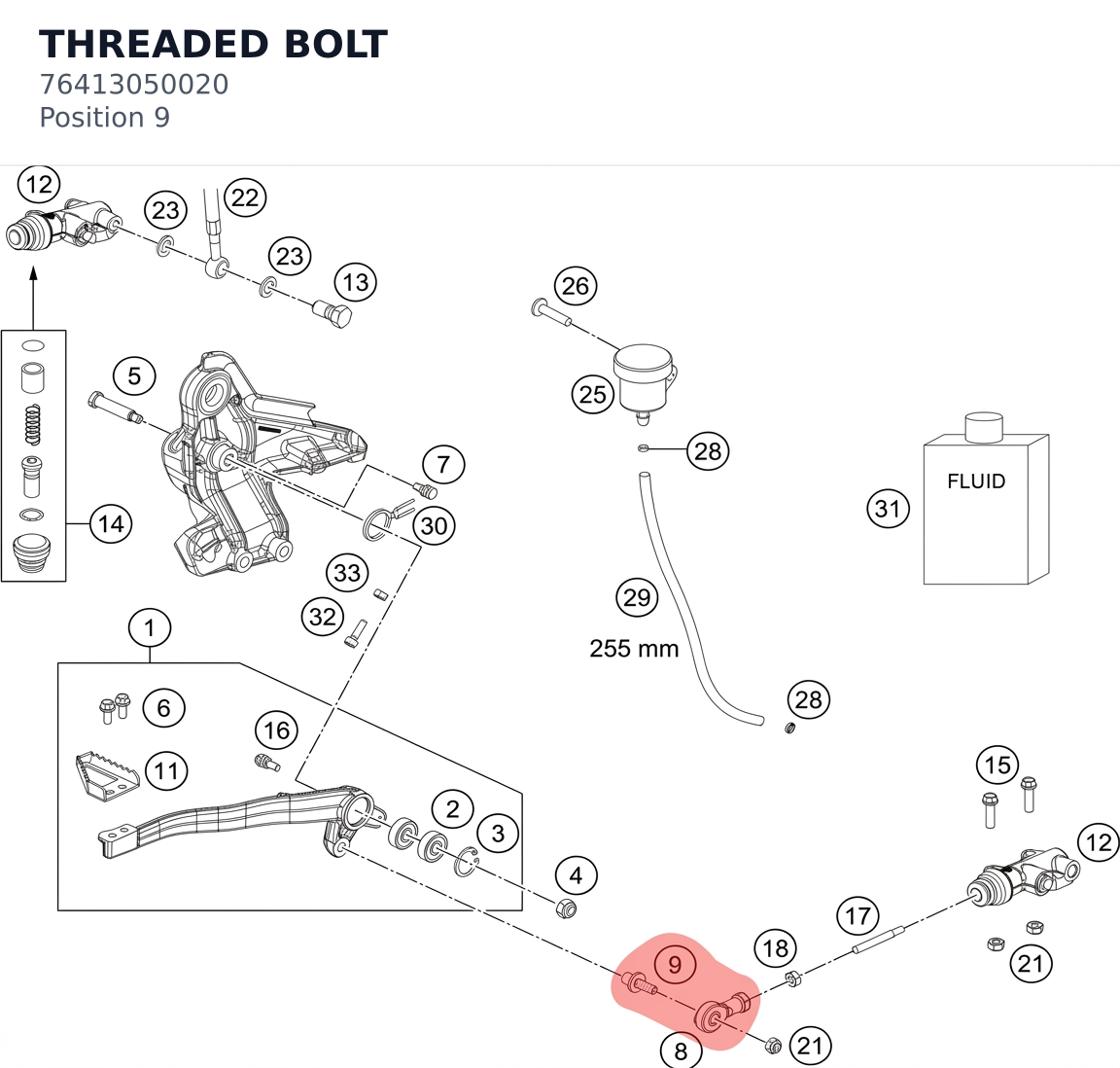 Diagram preview: THREADED BOLT (76413050020)