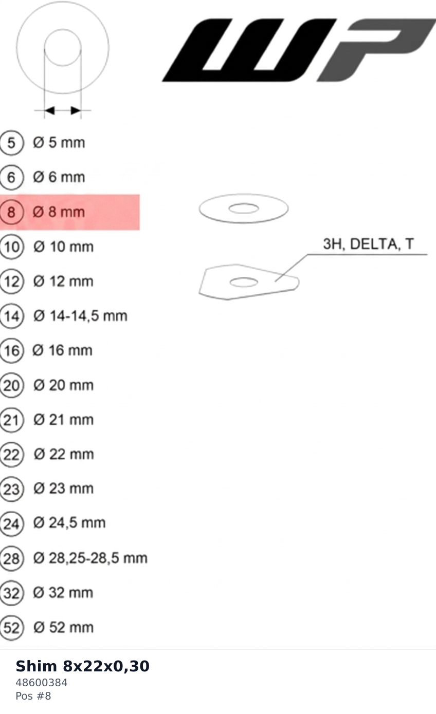 Diagram preview: Shim 8x22x0,30 (48600384)