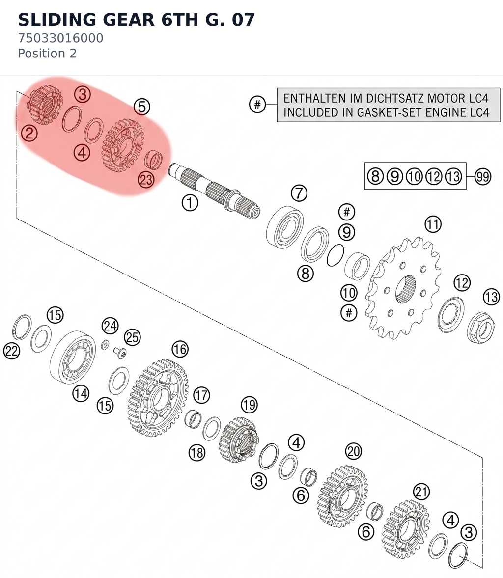 Diagram preview: SLIDING GEAR 6TH G. 07 (75033016000)