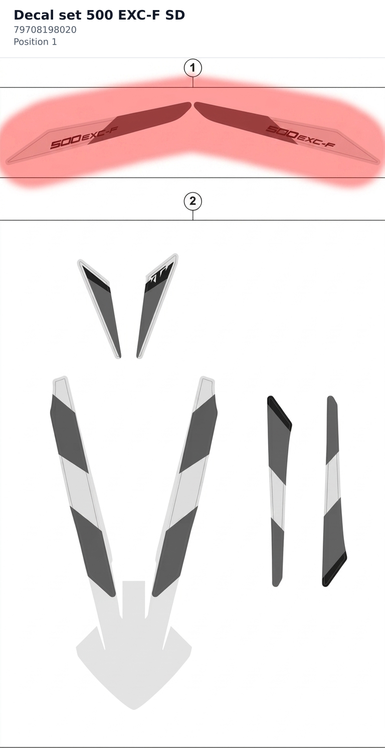 Diagram preview: Decal set 500 EXC-F SD (79708198020)