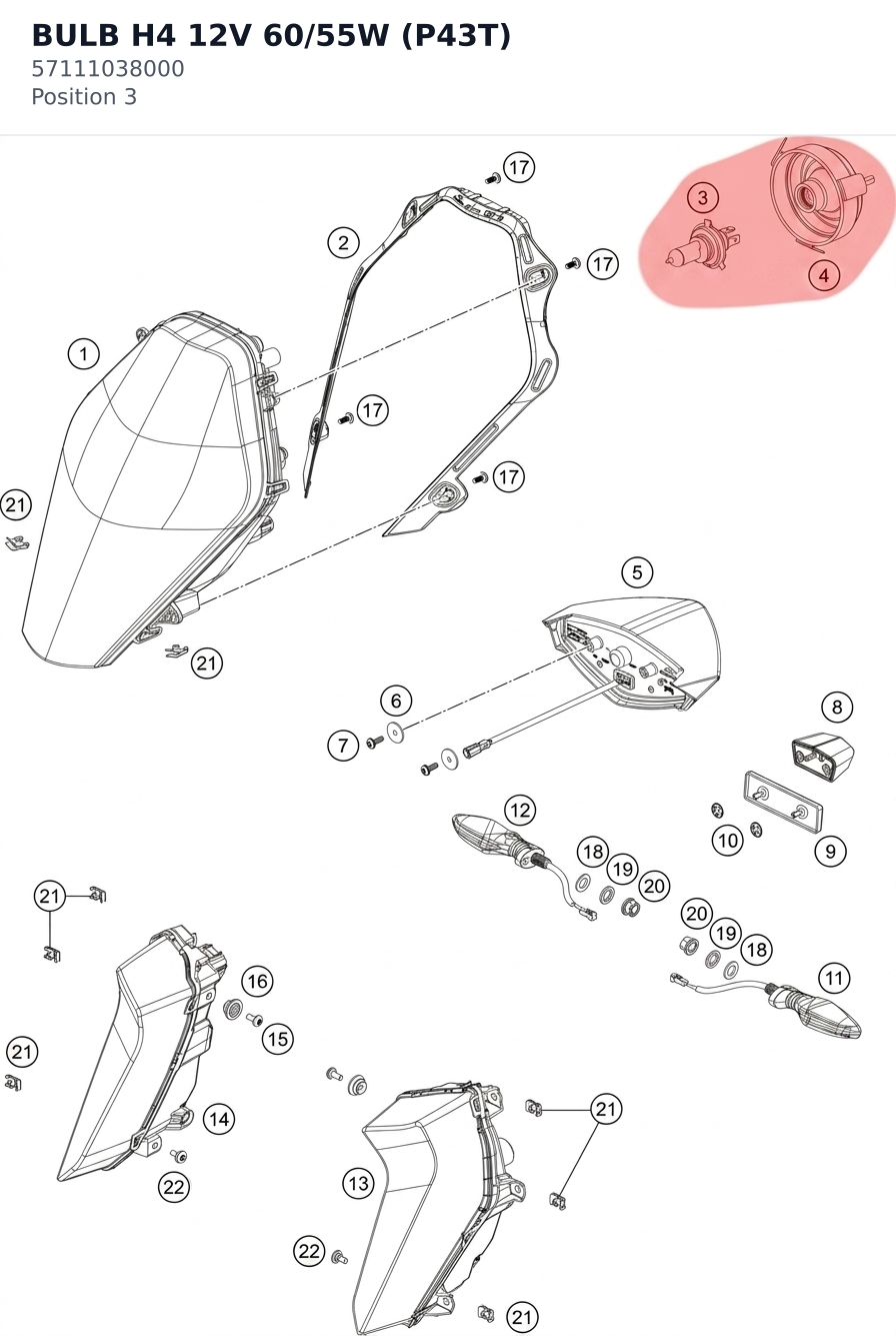 Diagram preview: BULB H4 12V 60/55W (P43T) (57111038000)