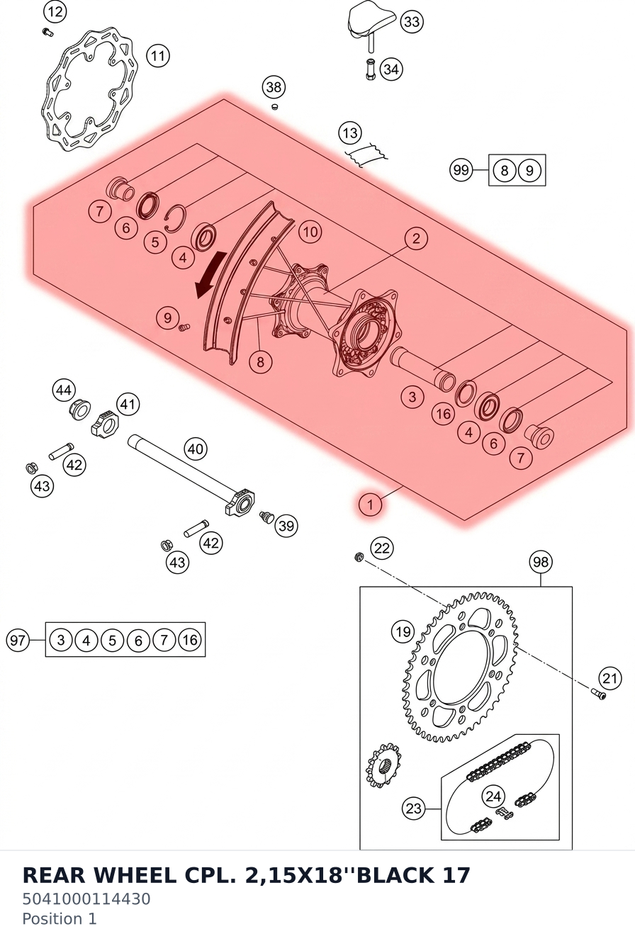 Diagram preview: REAR WHEEL CPL. 2,15X18''BLACK 17 (5041000114430)