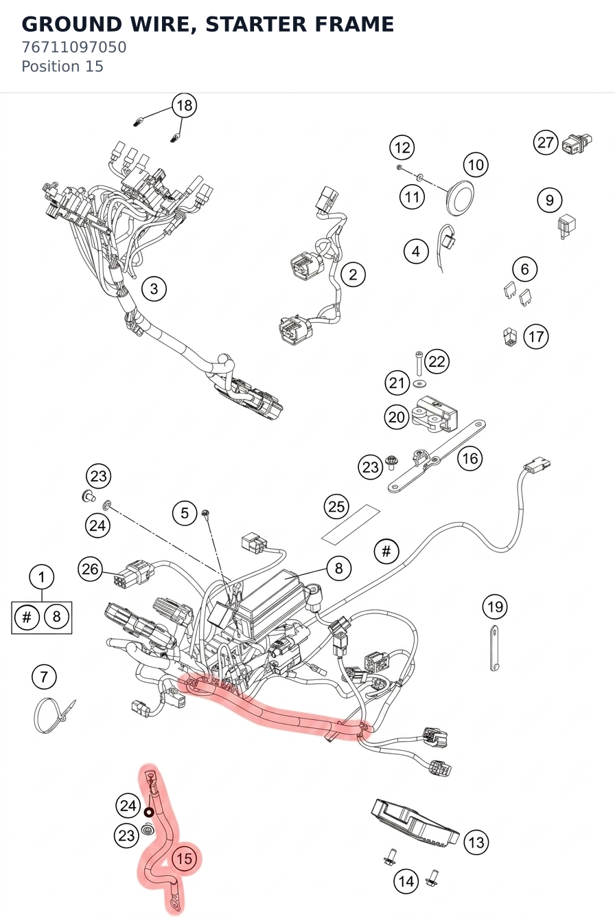 Diagram preview: GROUND WIRE, STARTER FRAME (76711097050)