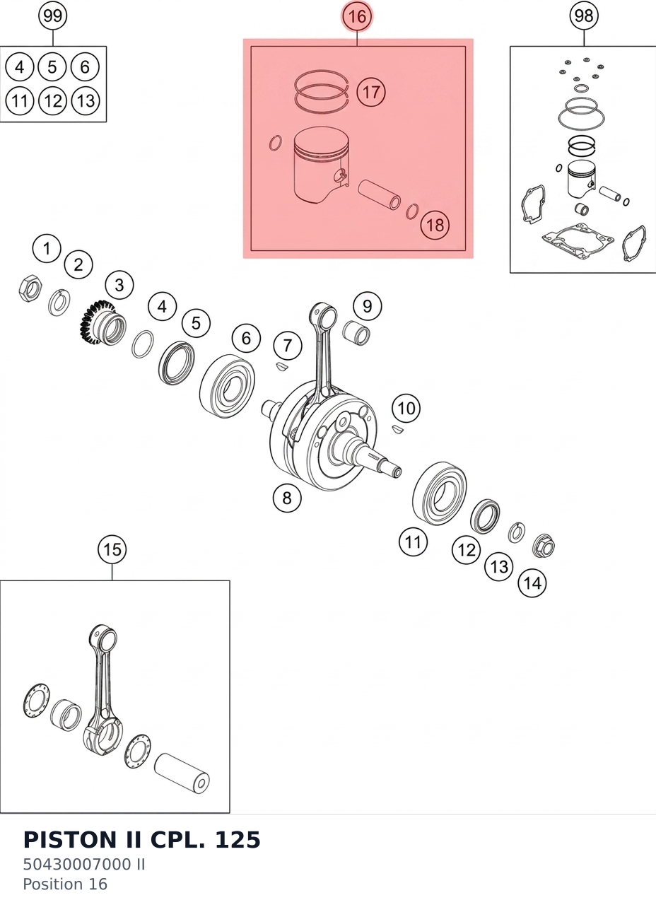 Diagram preview: PISTON II CPL. 125 (50430007000 II)