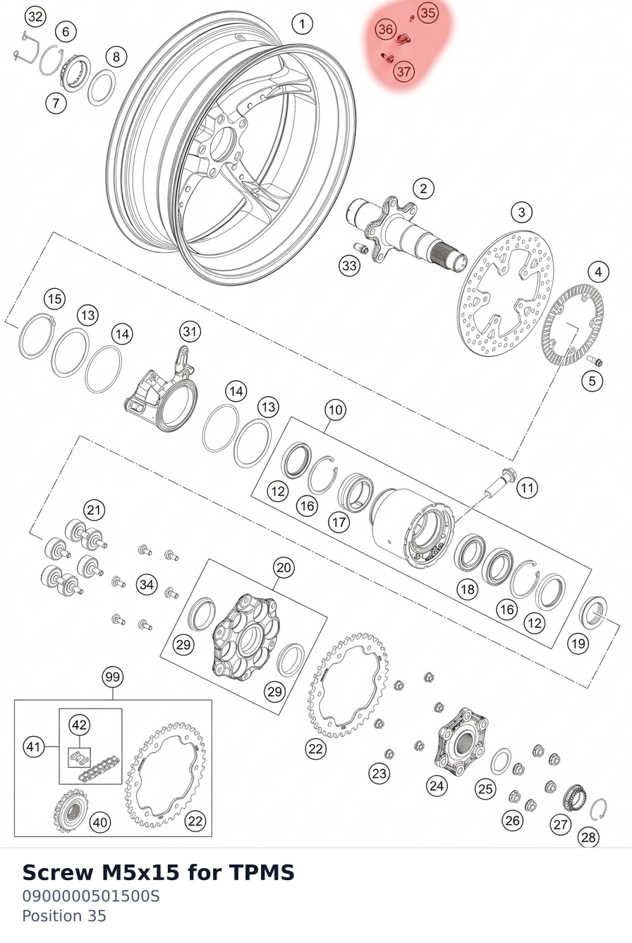 Diagram preview: Screw M5x15 for TPMS (0900000501500S)