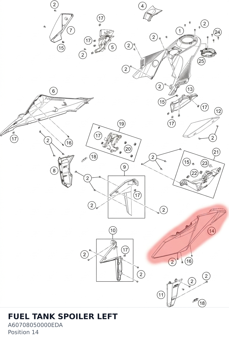 Diagram preview: FUEL TANK SPOILER LEFT (A60708050000EDA)