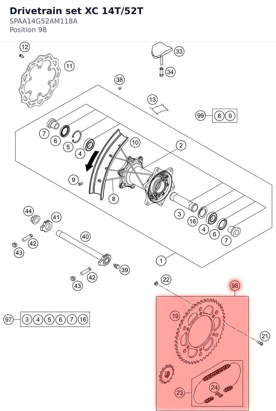 Diagram preview: Drivetrain set XC 14T/52T (SPAA14G52AM118A)