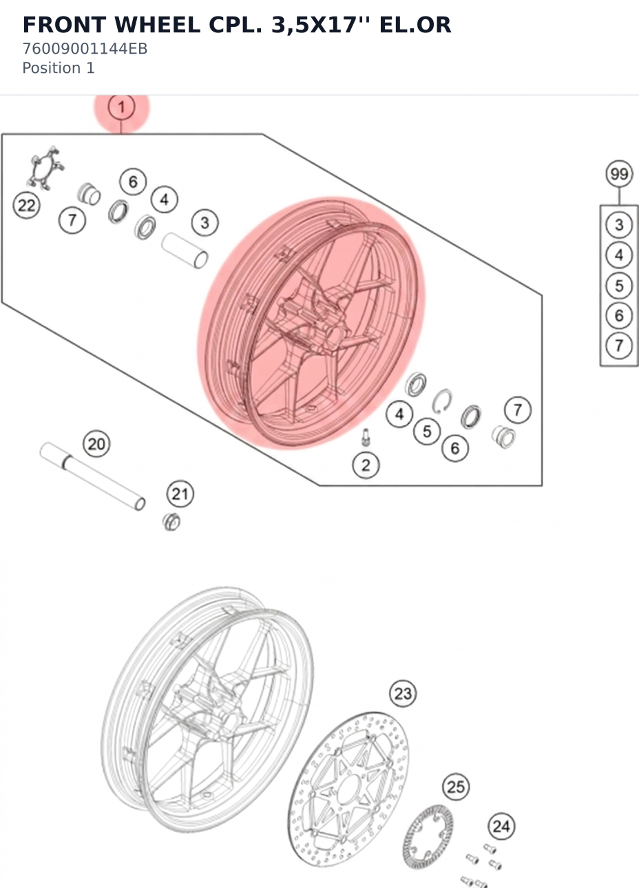 Diagram preview: FRONT WHEEL CPL. 3,5X17'' EL.OR (76009001144EB)