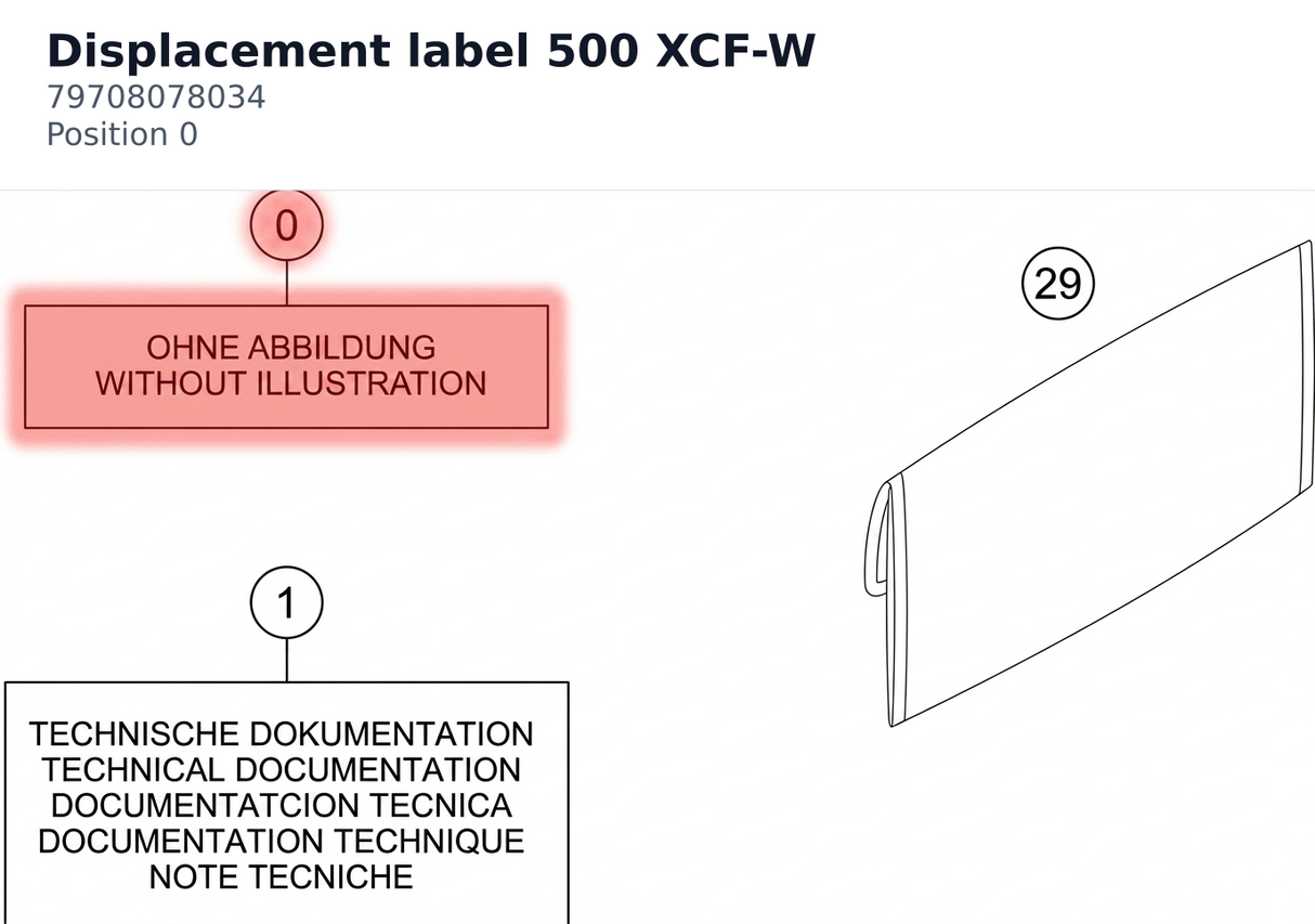 Diagram preview: Displacement label 500 XCF-W (79708078034)