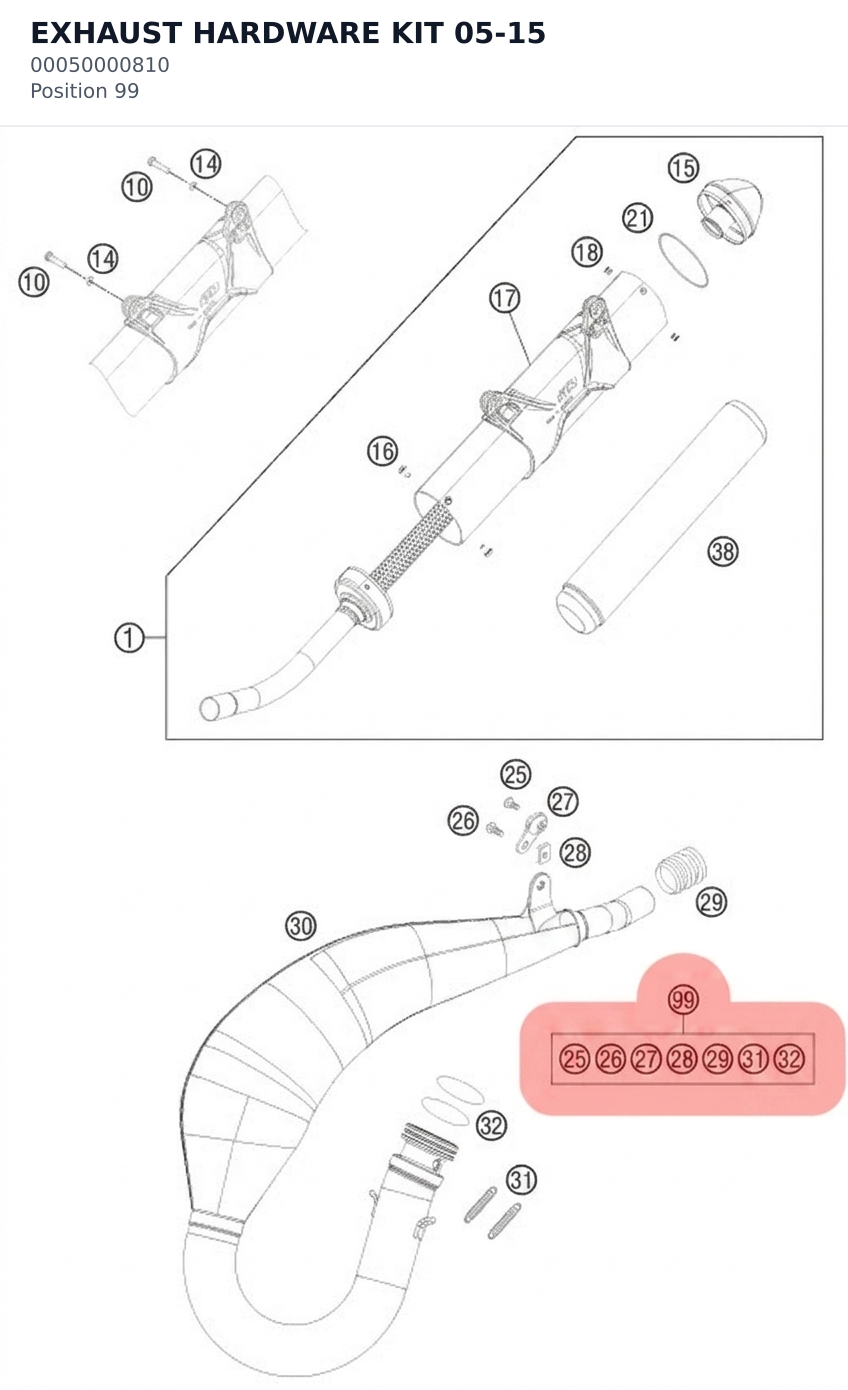 Diagram preview: EXHAUST HARDWARE KIT 05-15 (00050000810)