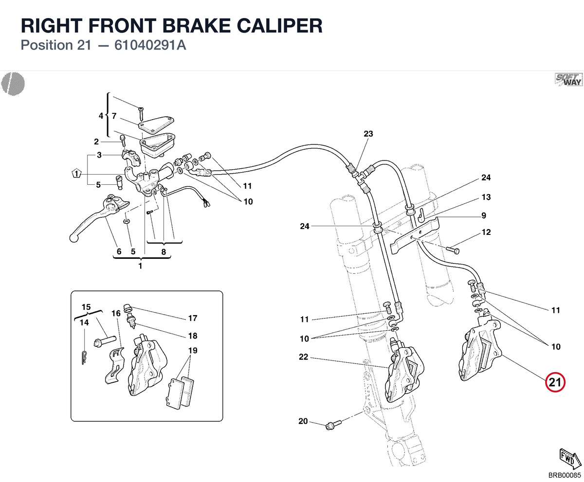 RIGHT FRONT BRAKE CALIPER 61040291A diagram position