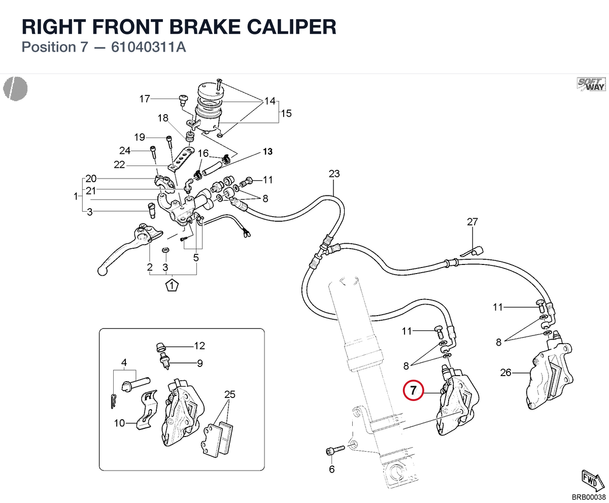 RIGHT FRONT BRAKE CALIPER 61040311A diagram position