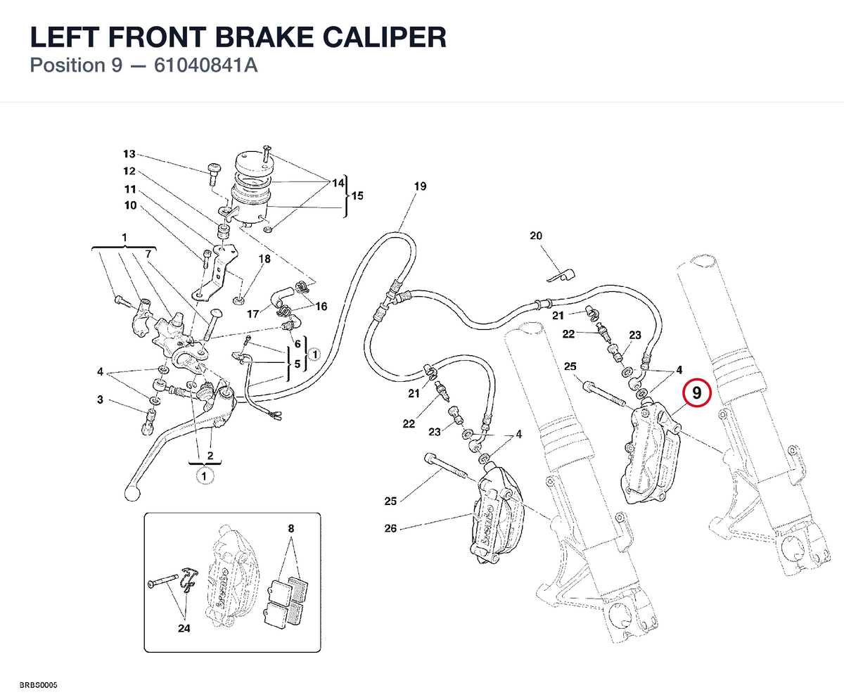 LEFT FRONT BRAKE CALIPER 61040841A diagram position