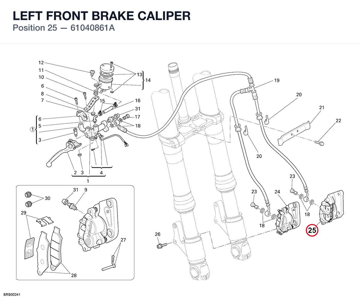 LEFT FRONT BRAKE CALIPER 61040861A diagram position