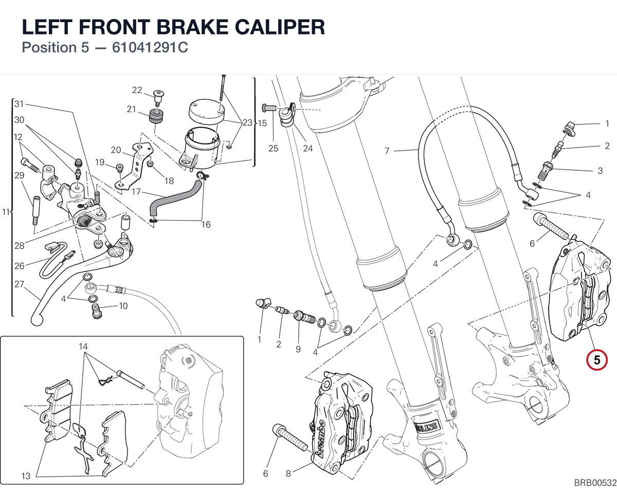 LEFT FRONT BRAKE CALIPER 61041291C diagram position
