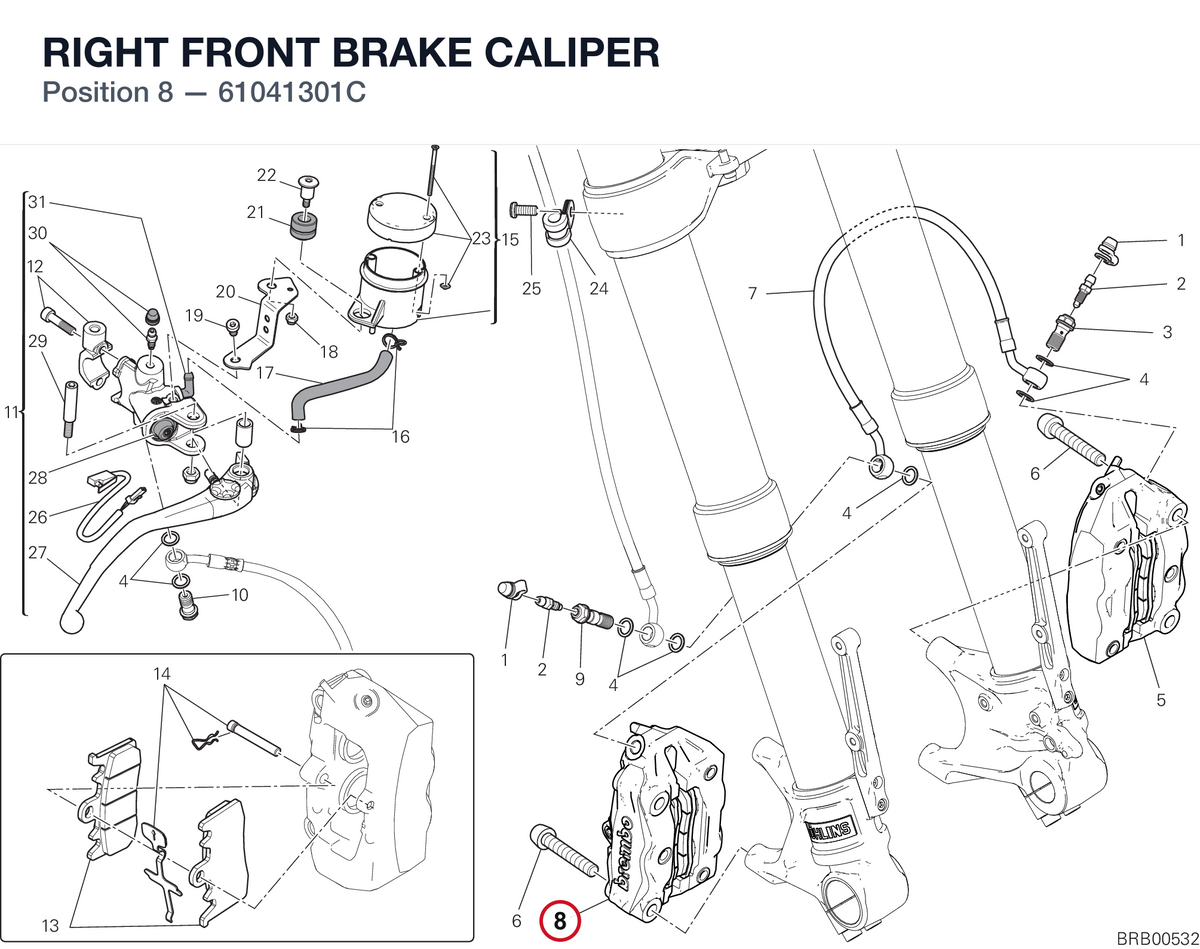 RIGHT FRONT BRAKE CALIPER 61041301C diagram position