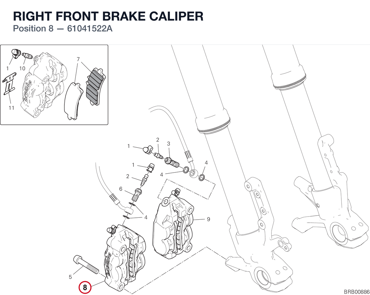 RIGHT FRONT BRAKE CALIPER 61041522A diagram position