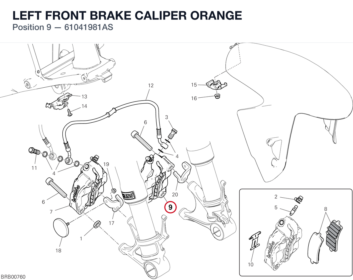 LEFT FRONT BRAKE CALIPER ORANGE 61041981AS diagram position