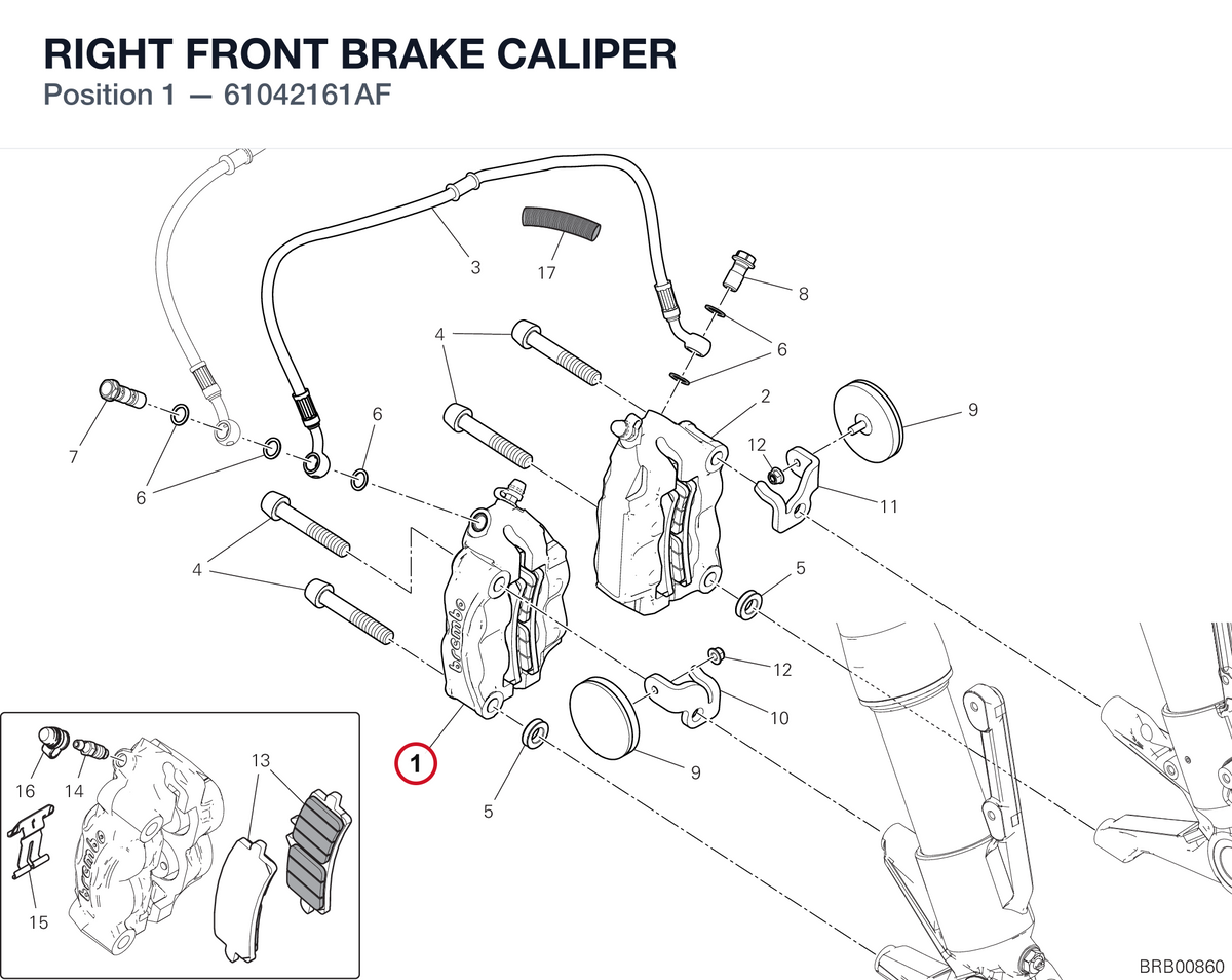 RIGHT FRONT BRAKE CALIPER 61042161AF diagram position