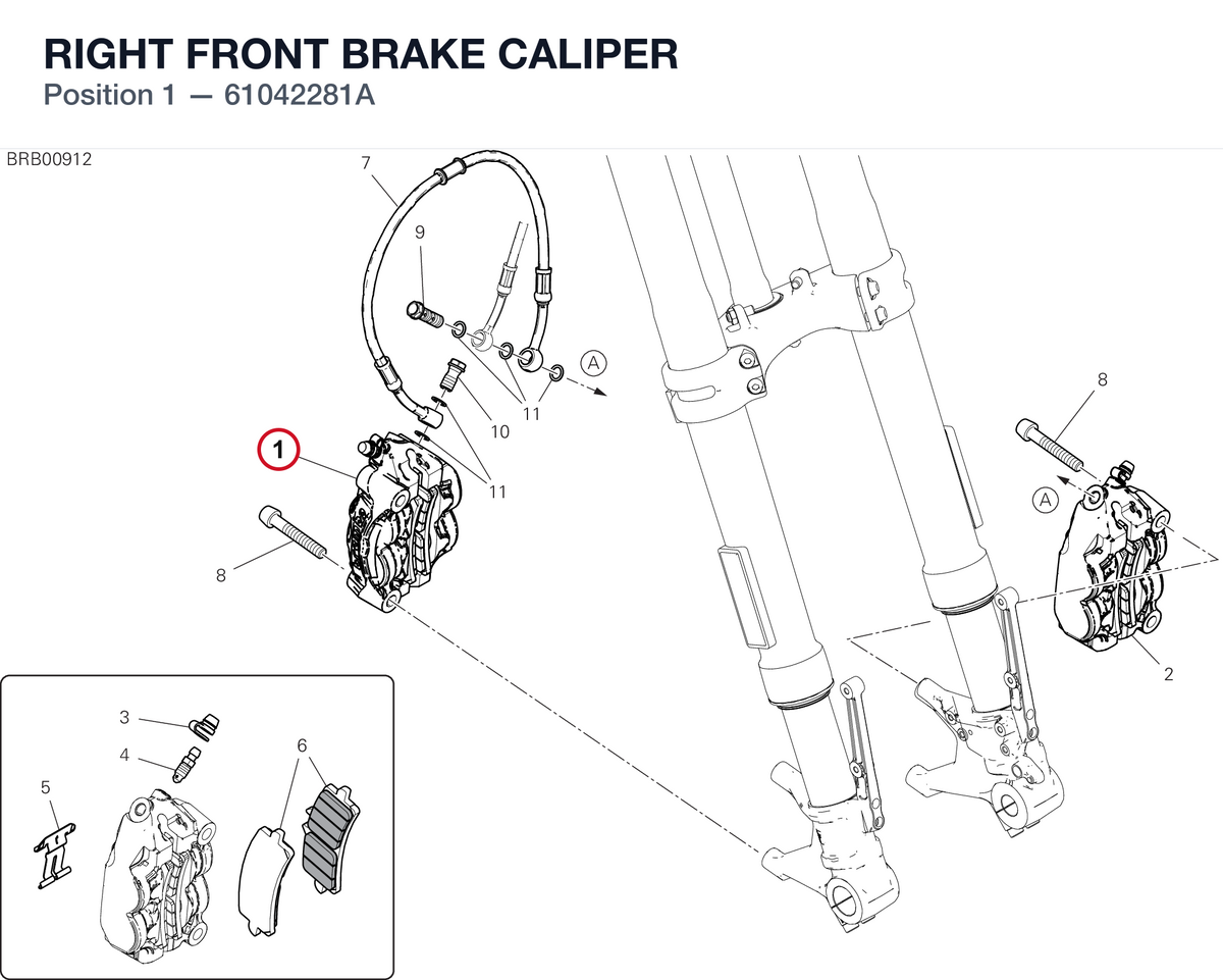 RIGHT FRONT BRAKE CALIPER 61042281A diagram position