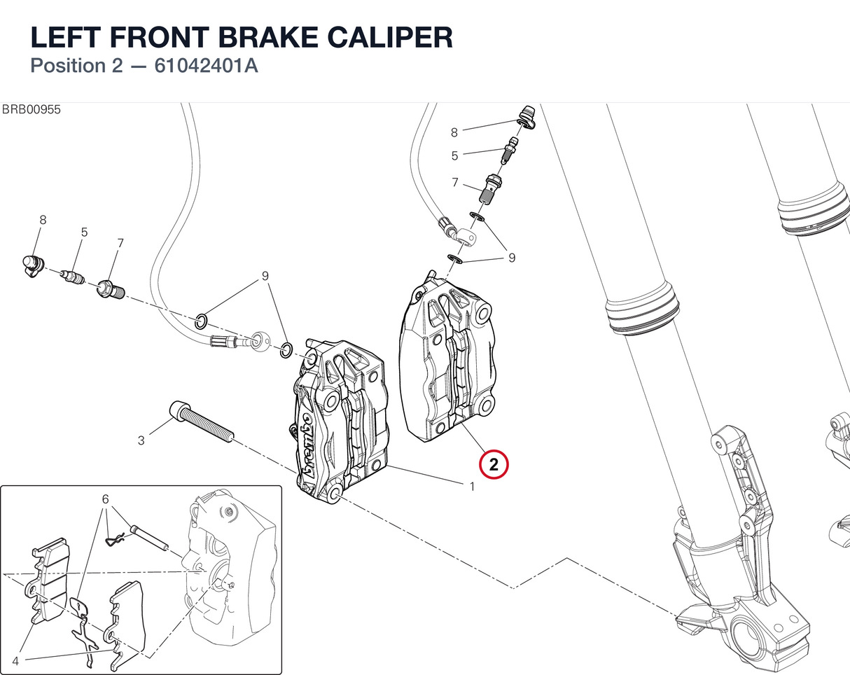LEFT FRONT BRAKE CALIPER 61042401A diagram position