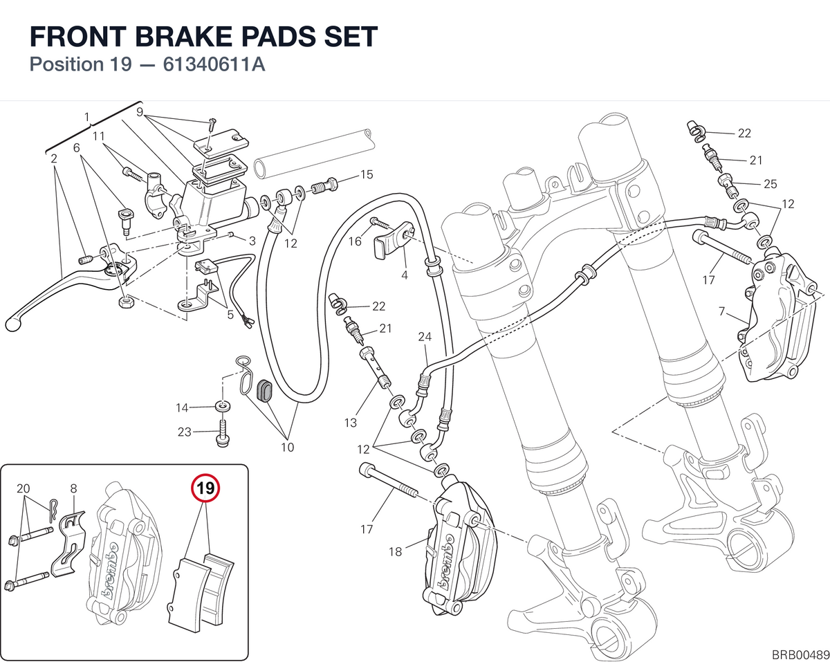 FRONT BRAKE PADS SET 61340611A diagram position