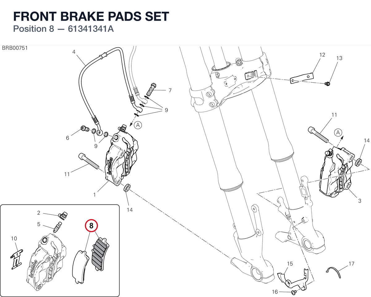 FRONT BRAKE PADS SET 61341341A diagram position