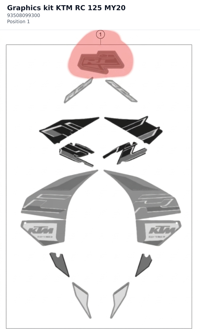 Diagram preview: Graphics kit KTM RC 125 MY20 (93508099300)