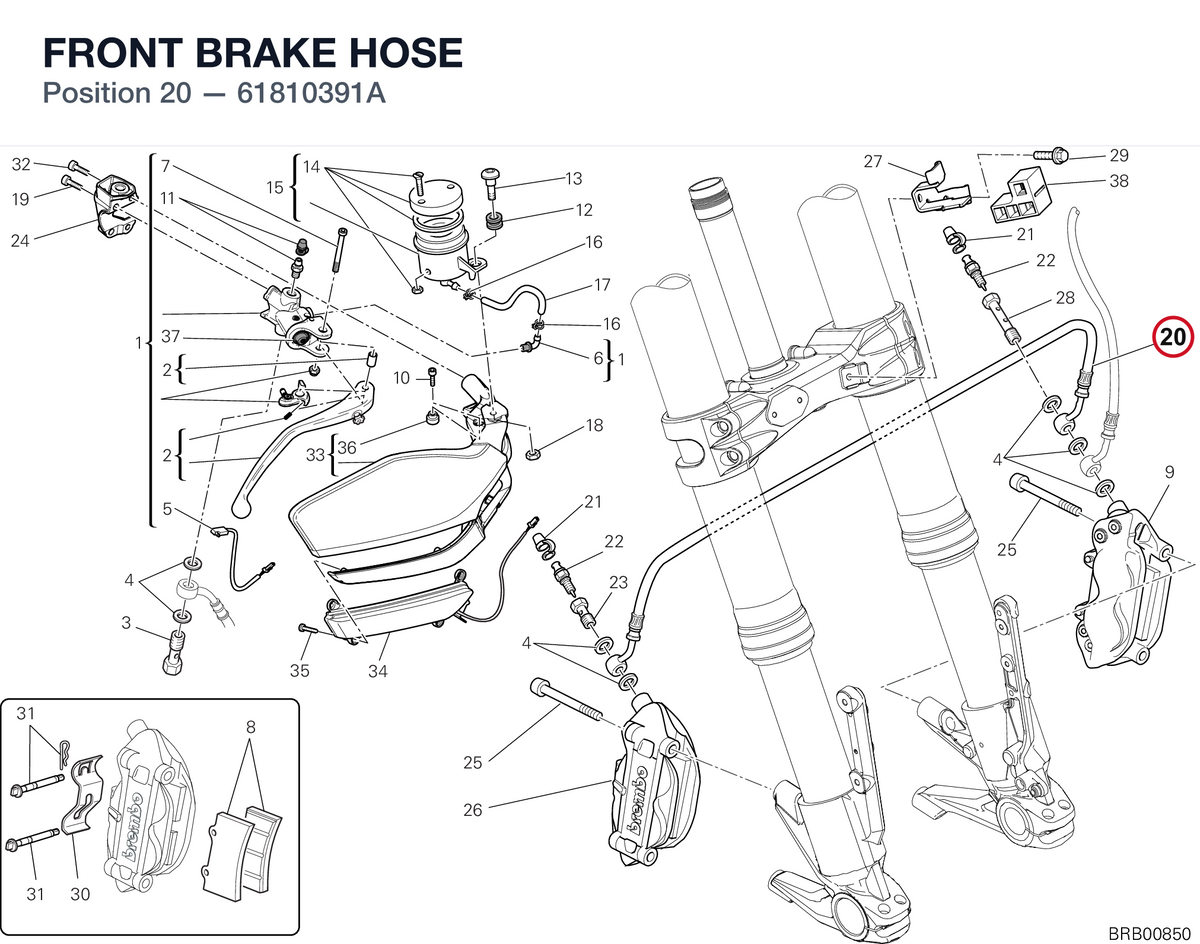 FRONT BRAKE HOSE 61810391A diagram position