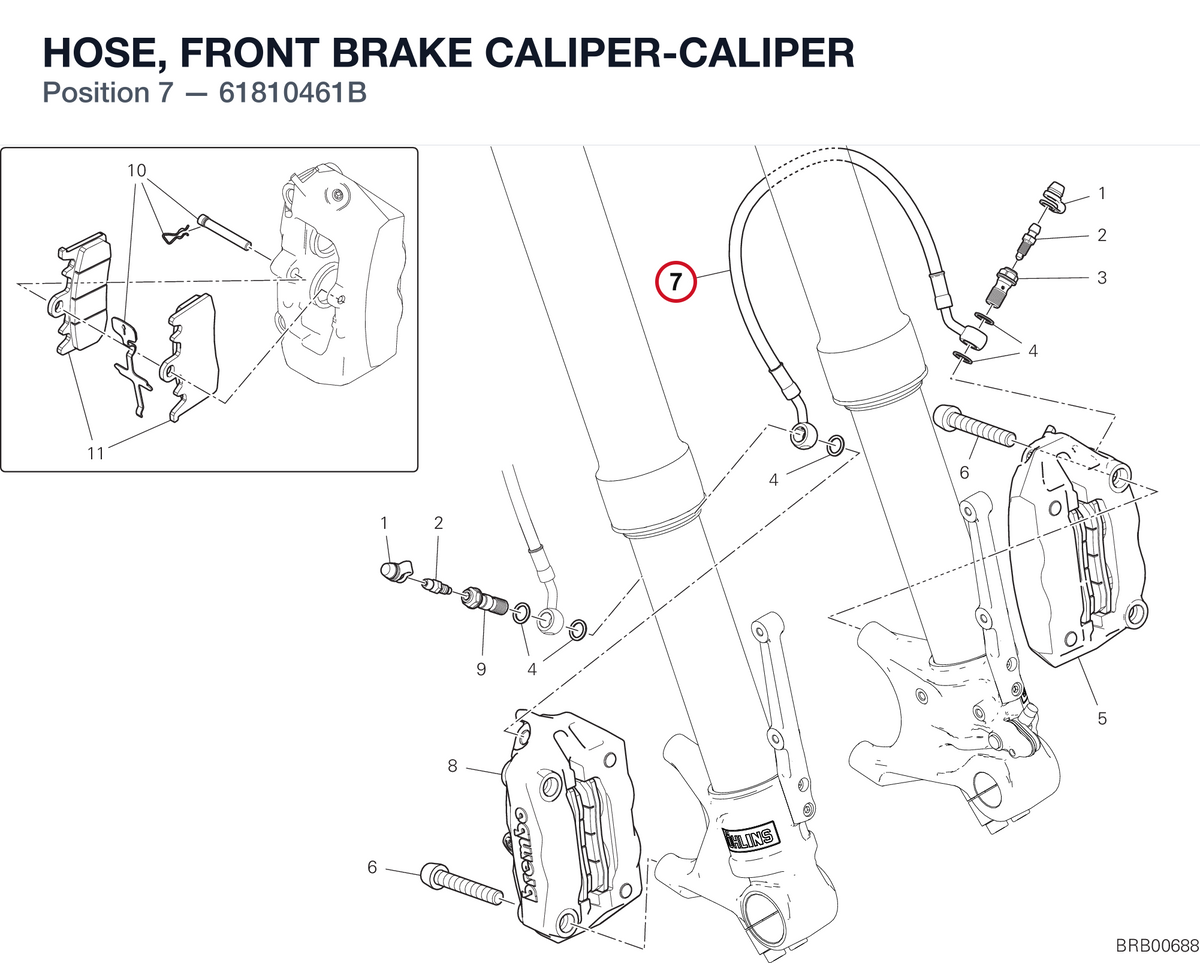HOSE, FRONT BRAKE CALIPER-CALIPER 61810461B diagram position