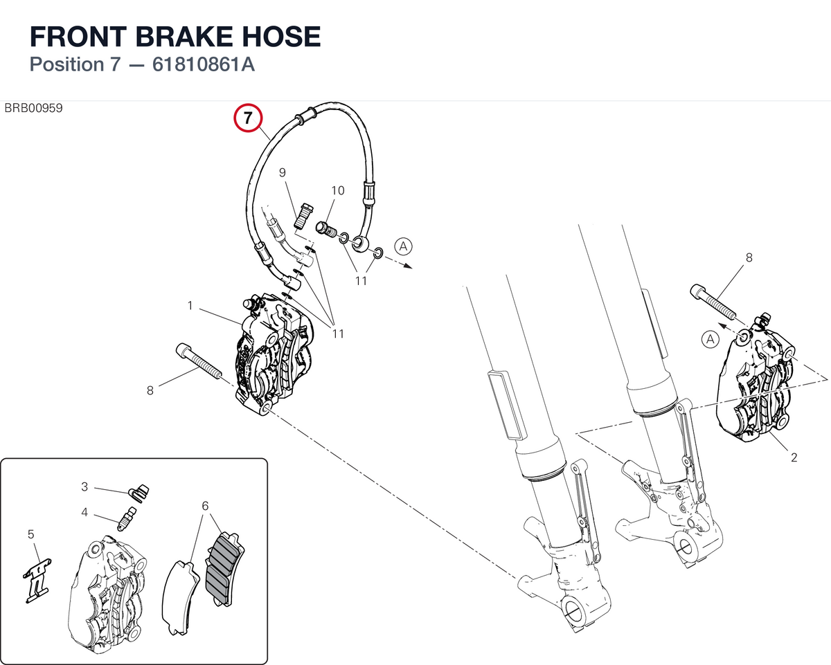 FRONT BRAKE HOSE 61810861A diagram position