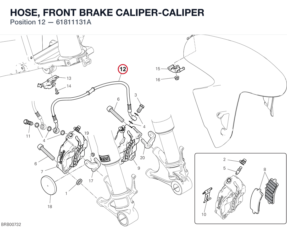 HOSE, FRONT BRAKE CALIPER-CALIPER 61811131A diagram position