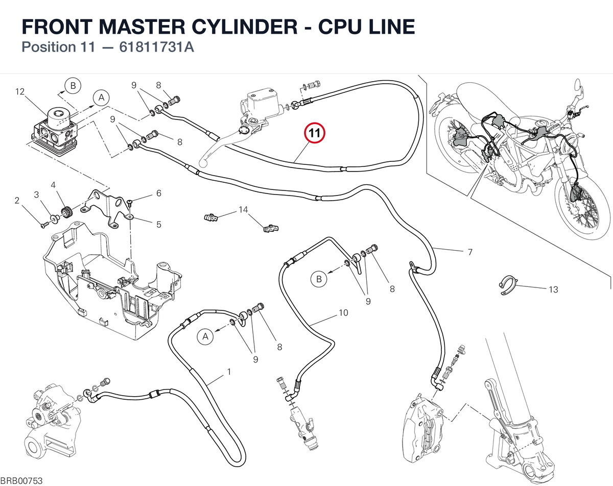 FRONT MASTER CYLINDER - CPU LINE 61811731A diagram position