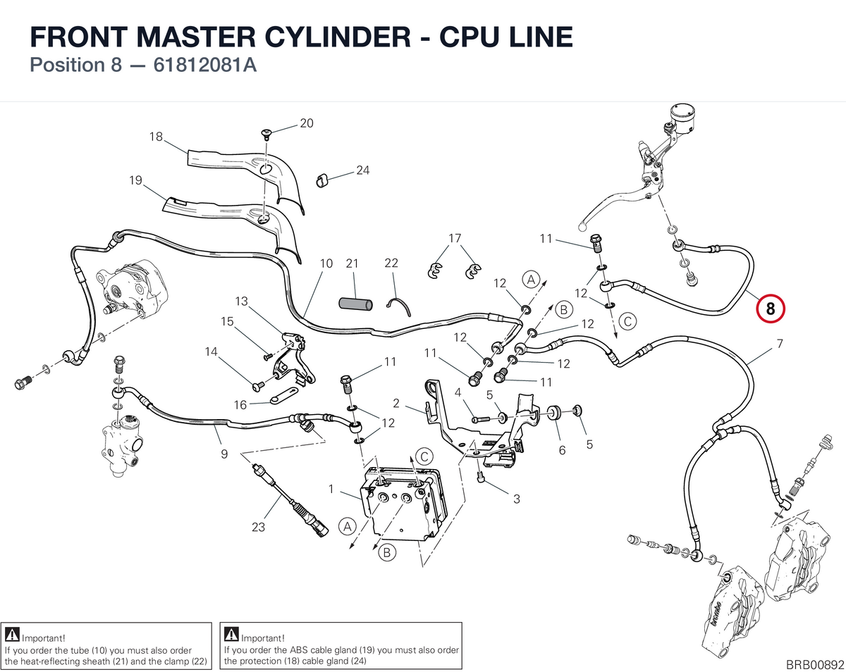 FRONT MASTER CYLINDER - CPU LINE 61812081A diagram position