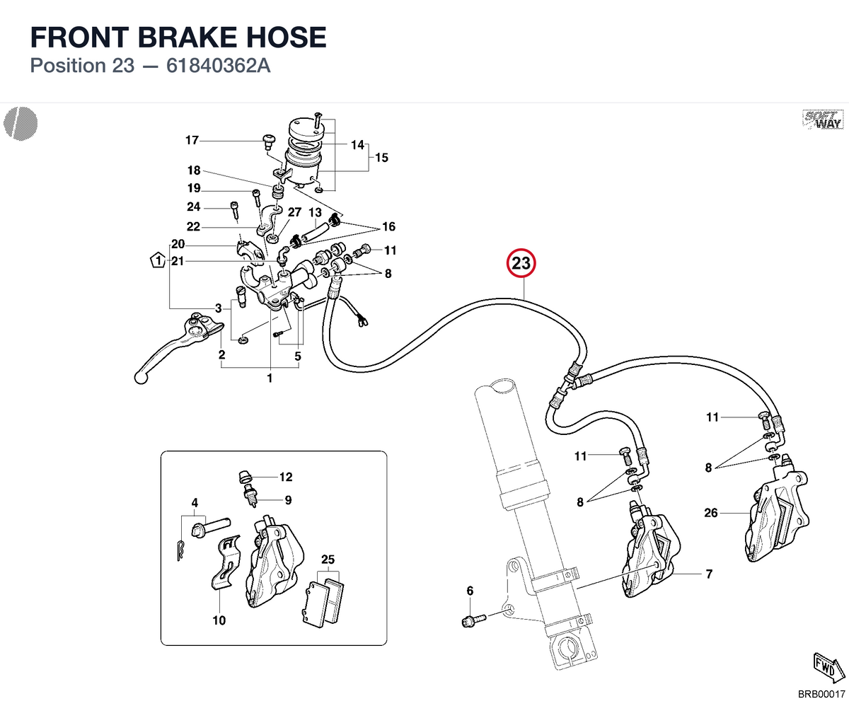 FRONT BRAKE HOSE 61840362A diagram position