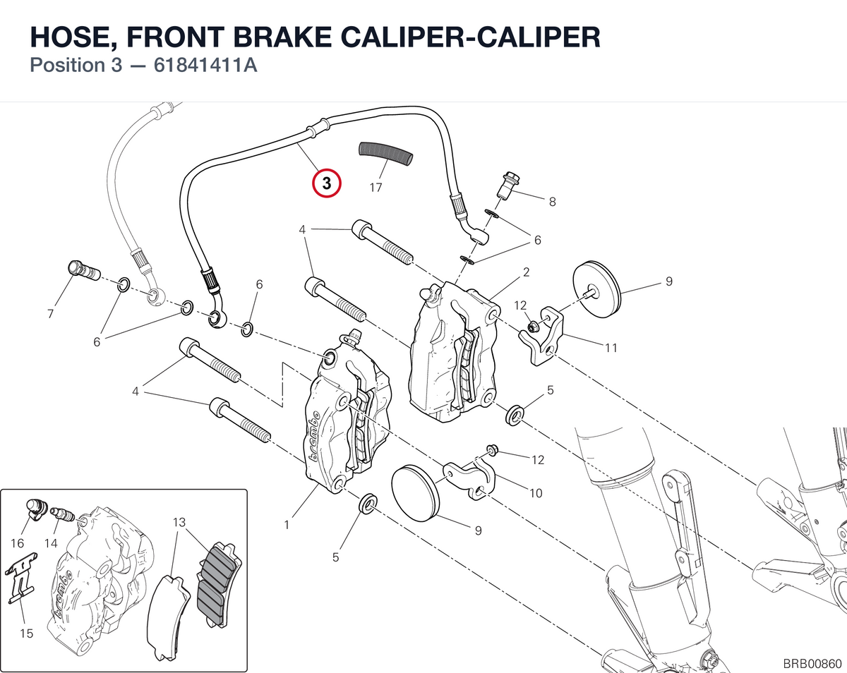 HOSE, FRONT BRAKE CALIPER-CALIPER 61841411A diagram position