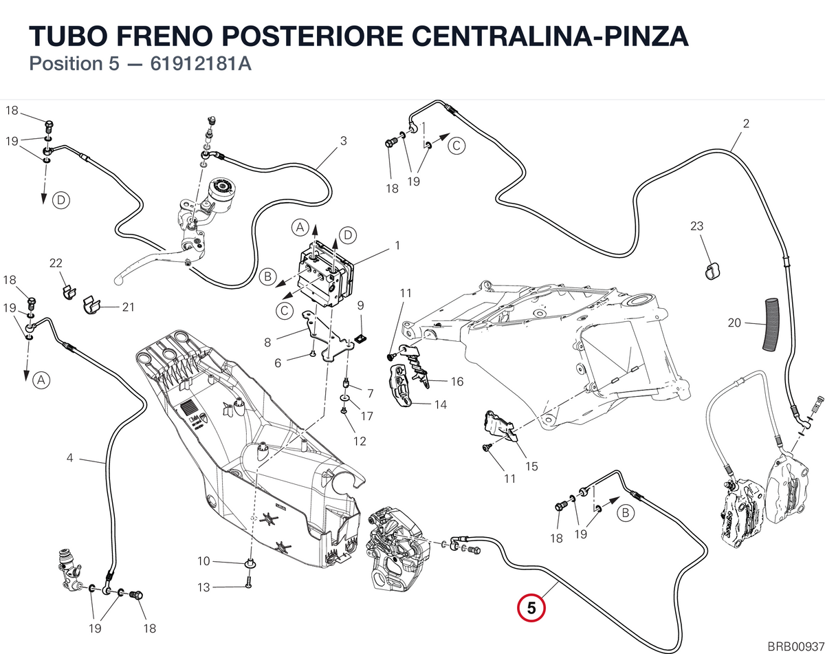 TUBO FRENO POSTERIORE CENTRALINA-PINZA 61912181A diagram position