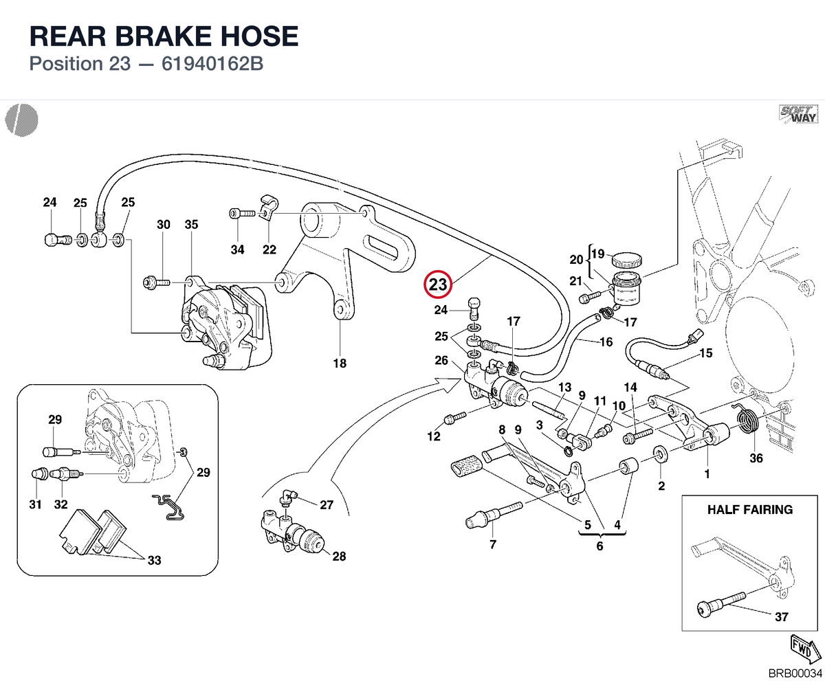 REAR BRAKE HOSE 61940162B diagram position