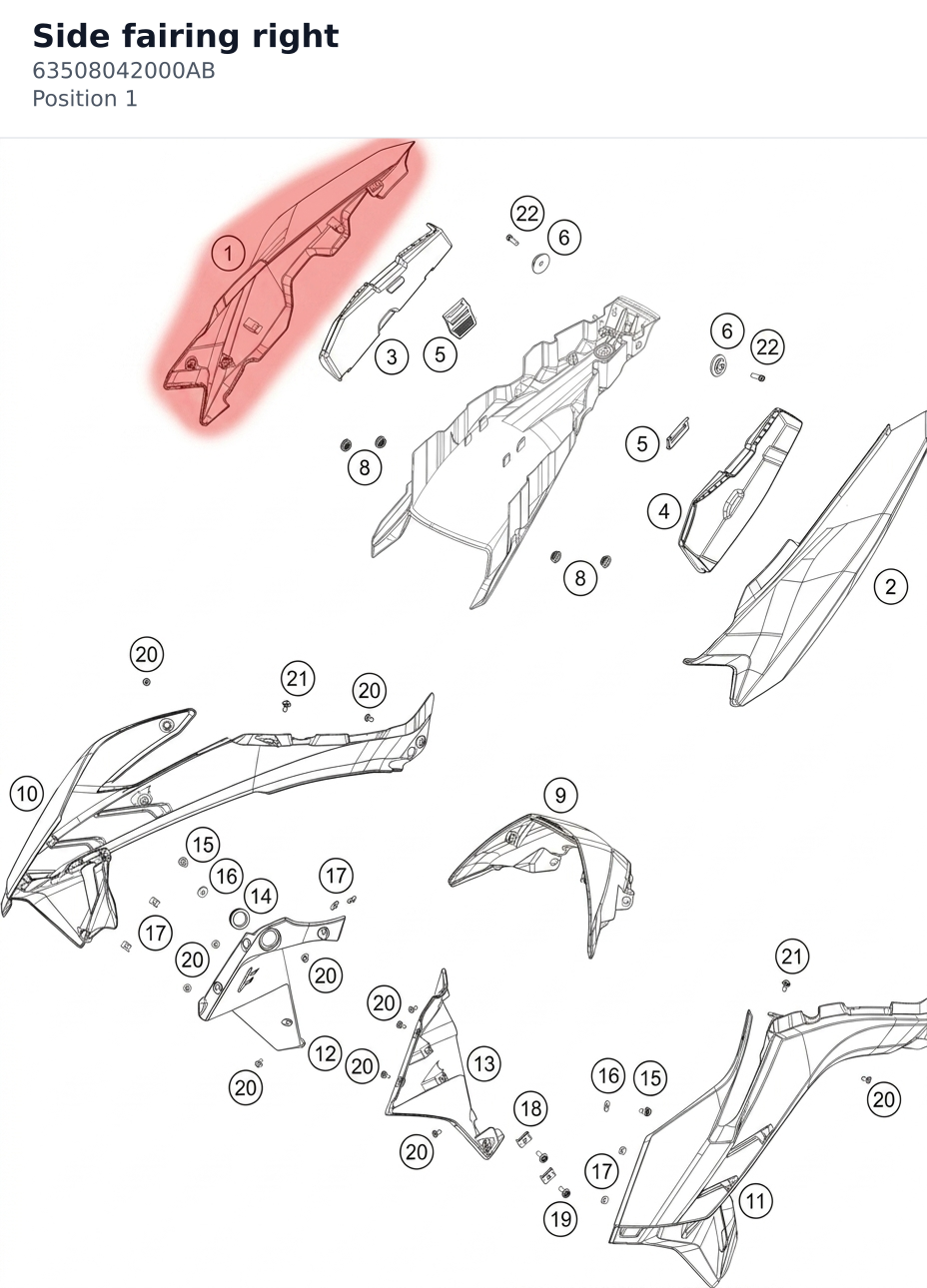 Diagram preview: Side fairing right (63508042000AB)