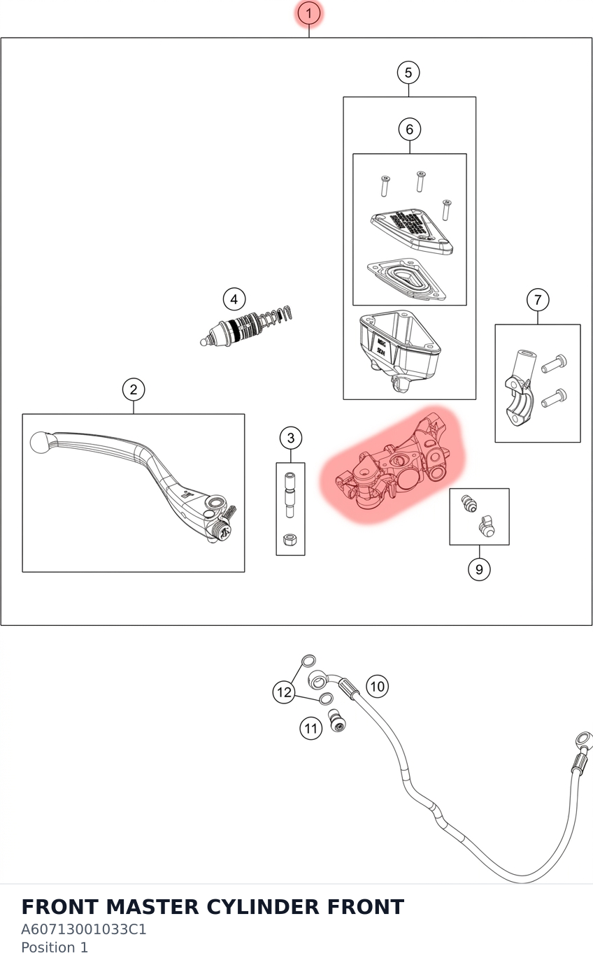 Diagram preview: FRONT MASTER CYLINDER FRONT (A60713001033C1)