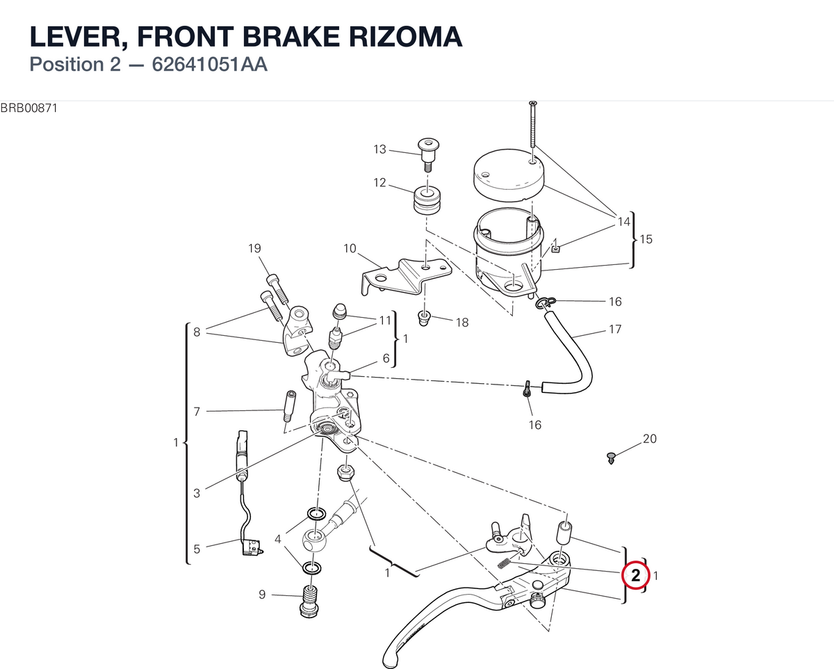 LEVER, FRONT BRAKE RIZOMA 62641051AA diagram position