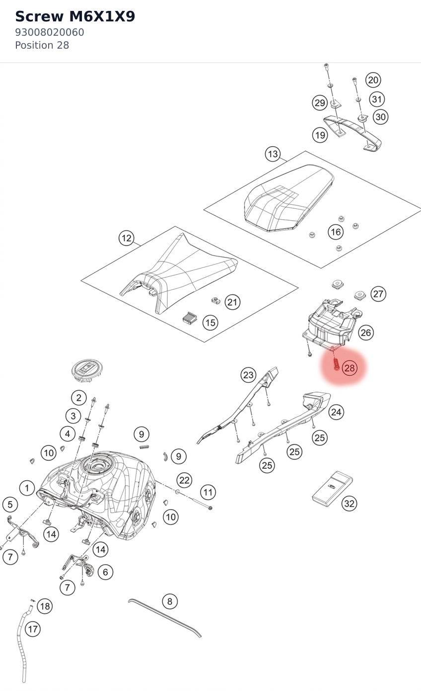 Diagram preview: Screw M6X1X9 (93008020060)